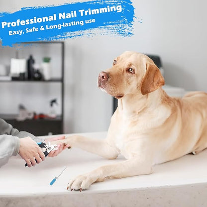 Dog Grooming Kit, Includes 7PCS Deshedding Brush, Pin Brush, Flea Comb, Metal Comb, Bath Brush, Nail Clipper and File, for Small, Medium and Large Dogs (Blue)