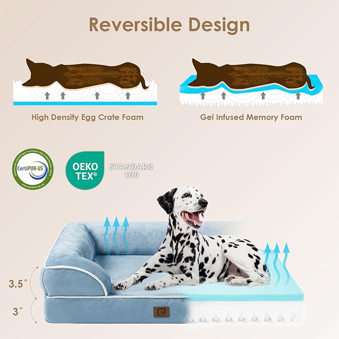 EHEYCIGA Orthopedic Dog Bed for Medium Dogs, Waterproof Memory Foam Medium Dog Beds with Sides, Non-Slip Bottom and Egg-Crate Foam Medium Dog Couch Bed with Washable Removable Cover, Washed Blue