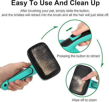 Dogs Self Cleaning Slicker Brush for Shedding & Grooming Short Long Haired Pets, Removes Loose Fur, Undercoat, Mats, Tangled for Large Medium Small Sensitive Skin of Cats. Easy to Cleaning