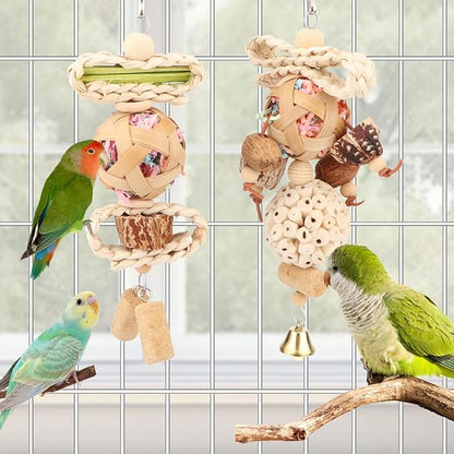 Wontee Bird Toys Colorful Shredding Crinkles Foraging Toys Natural Sola Ball Chew for Cockatiels Conures Parakeets Budgies Senegal (2 Pack)