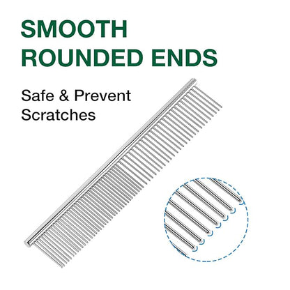 Dog Combs with Rounded Ends Stainless Steel Teeth, Cat Comb for Removing Tangles and Knots, Professional Grooming Tool