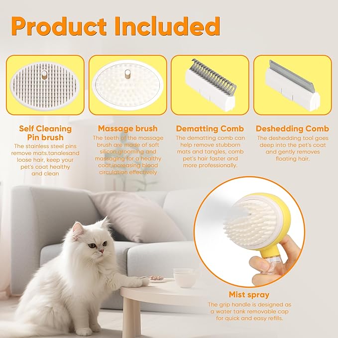 Dog Steam Grooming Brush and Metal Comb Combo, Manual Steamy Dog Brush With Water, Self Cleaning Slicker Brush, Dog Massager Brushes, Multifunctional Pet Hair Comb for Removing Tangled And Loose Hair