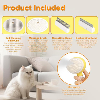 Dog Steam Grooming Brush and Metal Comb Combo, Manual Steamy Dog Brush With Water, Self Cleaning Slicker Brush, Dog Massager Brushes, Multifunctional Pet Hair Comb for Removing Tangled And Loose Hair