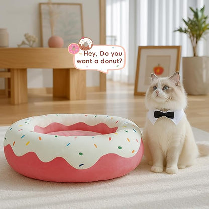 Cute Cat Beds Kitten Beds, Soft Small Dog Beds, Washable Pet Beds for Puppy and Kitty, Funny Donuts Shape, 24 Inch