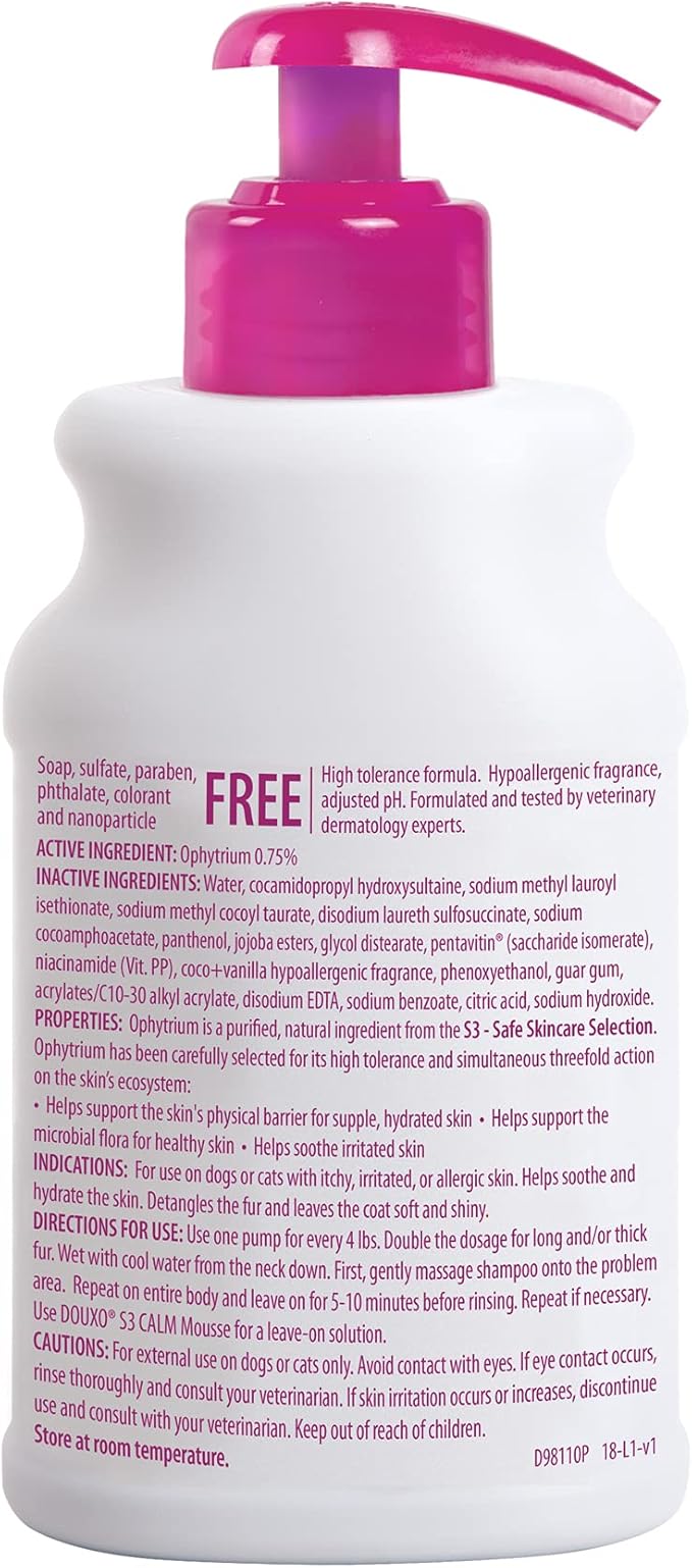 Douxo S3 Calm Shampoo, Contains 0.75% Ophytrium, Soothing, For Itchy, Irritated or Allergic Skin, For Dogs and Cats, 6.7 fl. oz. (200mL)