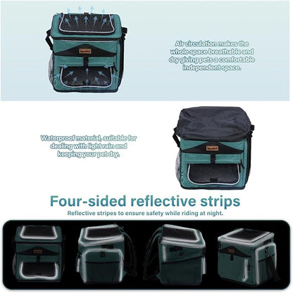 Dog Bike Basket Carrier, Expandable Foldable Dog Basket for Bike, Soft-Sided Dog Bike Carrier Pet Travel Bag, Bike Dog Carrier Backpack Carrier Safe and Easy for Small Cats and Dogs (Green)