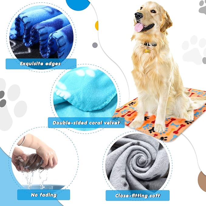 Chumia 28 Pieces Puppy Blanket Bulk Small Fleece Pet Blanket for Puppy Dogs Kitten Cats Pets Soft Warm Paw Print Sleep Mat Bed Covers, 28 Styles(23.6 x 27.6 Inch)