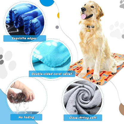 Chumia 28 Pieces Puppy Blanket Bulk Small Fleece Pet Blanket for Puppy Dogs Kitten Cats Pets Soft Warm Paw Print Sleep Mat Bed Covers, 28 Styles(23.6 x 27.6 Inch)