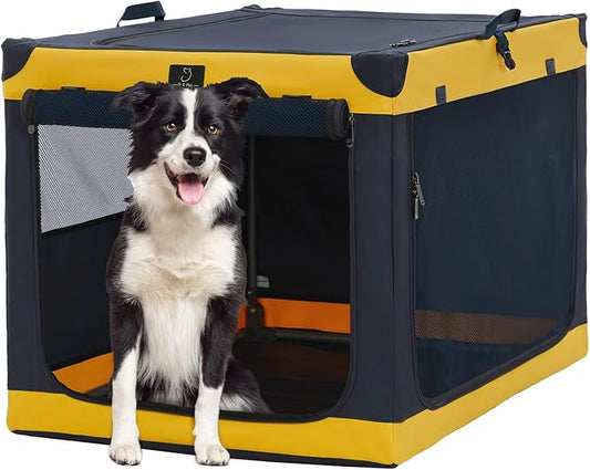 A4Pet Portable Dog Crate, Soft Sided Dog Crate - 36 Inch Adjustable Stainless Steel FrameLightweight, Durable and Collapsible Crate with 3-Door, Soft Dog Kennel