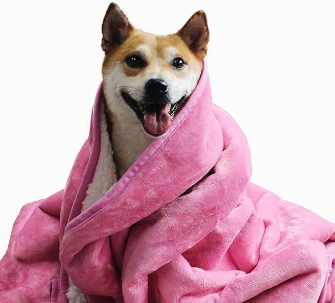 Bucephalus Waterproof Dog Blanket, Thick Reversible Soft Pet Blankets for Couch Bed Protection, Pee Proof Sherpa Fleece Blanket for Small Medium Large Dogs Puppy Cats Washable (Pink,50"_60")
