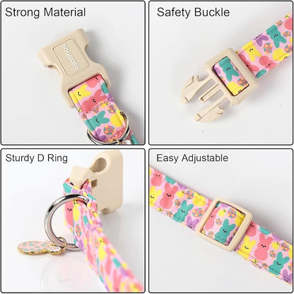 DOGWONG Cute Bunny Eggs Easter Dog Collar - Pink Babbit Pet Collar for Small & Medium Dogs