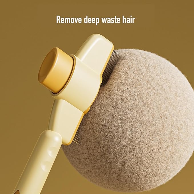 Pet Brush, Hair Grooming Brush Removal Comb, Cat Dog Brush for Massaging and Cleaning Shedding, Multifunctional with Release Button, Yellow