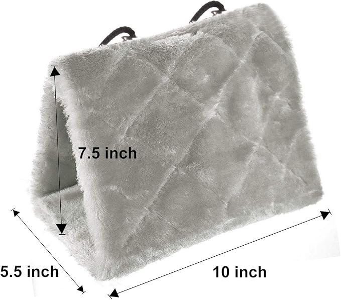 Winter Warm Bird Nest House Shed Hut Hanging Hammock Finch Cage Plush Fluffy Birds Hut Hideaway for Hamster Parrot Macaw Budgies Eclectus Parakeet Cockatiels Cockatoo Lovebird (M, Grey)