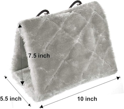 Winter Warm Bird Nest House Shed Hut Hanging Hammock Finch Cage Plush Fluffy Birds Hut Hideaway for Hamster Parrot Macaw Budgies Eclectus Parakeet Cockatiels Cockatoo Lovebird (M, Grey)