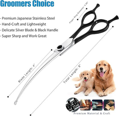 Dream Reach 8" Downward Curved Dog Grooming Scissors for Trimming Face and Paws, Safety Round Tip Shears for Pet Dogs and Cats, Professional Pet Grooming Scissors Black