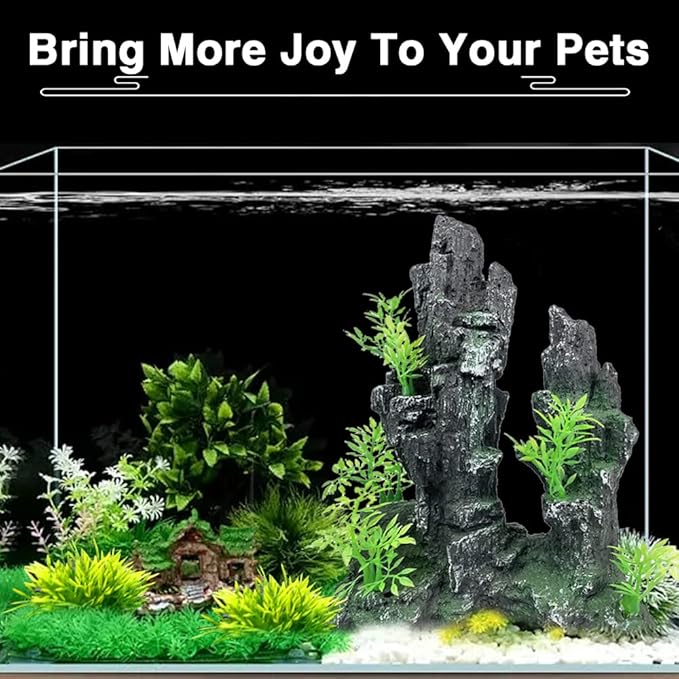 Aquarium Decorations Large and Tall Large Aquarium Decorations Fish Tank Ornaments Mountain View Stone Ornament Tree Rock Cave Artificial Fish Tank Ornament - 10.2 Inches High