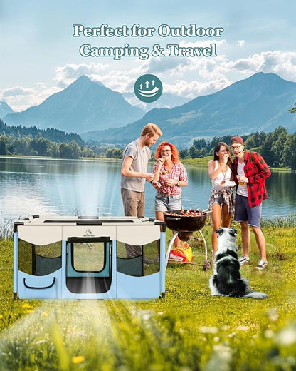 Dog Playpen, Sturdy Puppy Playpens, 39x24x22 Inches Portable Soft Cat Kennel Crate, Indoor & Outdoor Pet Pen with PVC Pipe Frame, Lightweight Cage for Small Animals with Carrying Bag (Blue L)