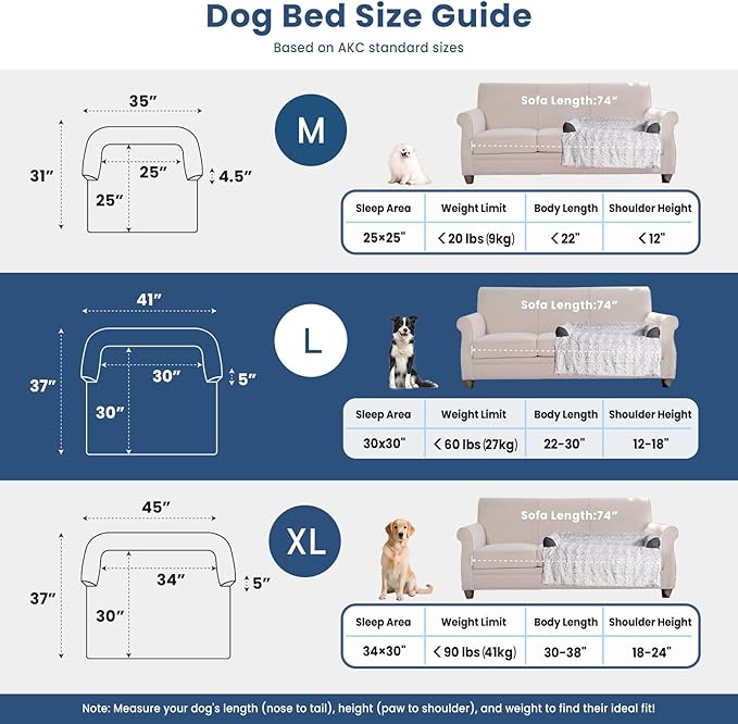 Calming Large Dog Bed for Couch, 41 x 37 inch Removable Couch Cover for Dogs Washable, Non-Slip Fluffy Plush Dog Sofa Mat for Furniture Protector - Grey