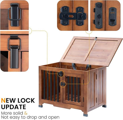 Wooden Dog Crate Furniture,Foldable and Portable Dog Kennel Furniture Indoor,Decorative Dog Crate End Table No Assembly.(Medium,Brown)