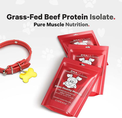 Happy Healthy Muscles Supplement for Dogs - Grass-Fed Beef Protein Powder - Rich in Collagen and Amino Acids - Pure Beef Isolate Protein - All Life Stages - Unflavored & Non-GMO - 10.58 Oz