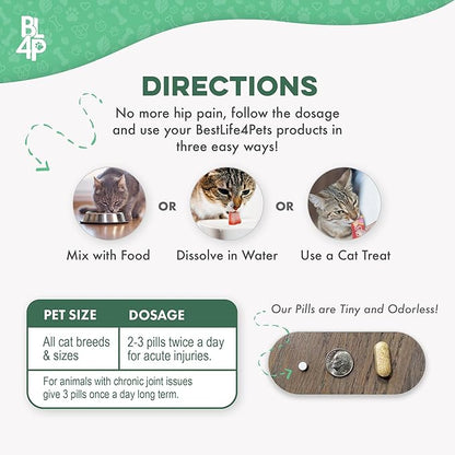 Cat Hip and Joint Support Supplement, Natural Mobility Aid with Plant-Based Ingredients, Comfort for Stiffness & Flexibility, Tiny Neutral-Taste Pills Mix or Dissolve, Cat Joint Supplement (400 Pills)