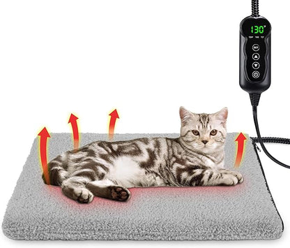 Heated Cat Bed, 11 Adjustable Temperature Pet Heating Pad Indoor for Dogs Cats Heating Mat with Timer, Auto Power Off, Electric Pet Heating Pad for Cat House (Grey, S(18" x 16"))