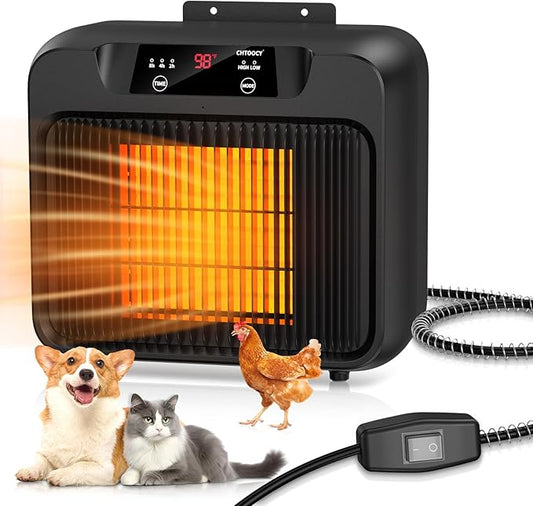 600W Dog House Heater, Pet House Heater w Timer Setting (2 4 8 H) Dog Heater for Outside Winter, Electric Heater for Livestock Kennel Cat Cage Chicken Coop Winter- Only 2 Mode 300-600W