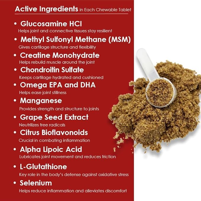 Triple Strength HA Granules for Dogs, Glucosamine, Chondroitin, Creatine, MSM and Antioxidants - Hip and Joint Support Supplement, 120 Doses