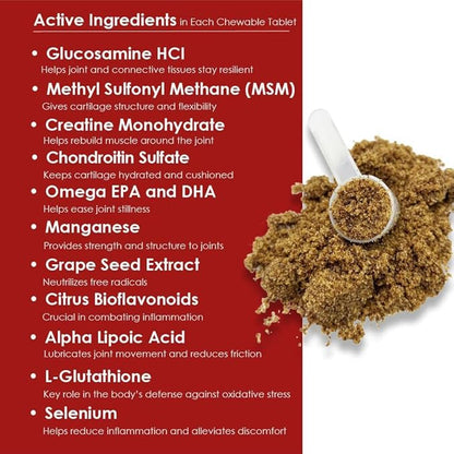 Triple Strength HA Granules for Dogs, Glucosamine, Chondroitin, Creatine, MSM and Antioxidants - Hip and Joint Support Supplement, 120 Doses