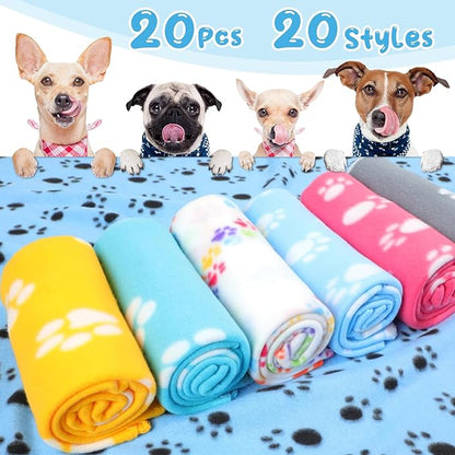 Eccliy 20 Pcs Puppy Blanket Pet Soft Fleece Dog Blankets Warm Felt Throw Sleep Mat Bed Covers for Doggie Puppy Pet Dogs Cat, 20 Styles(39 x 35 Inch,Paw)
