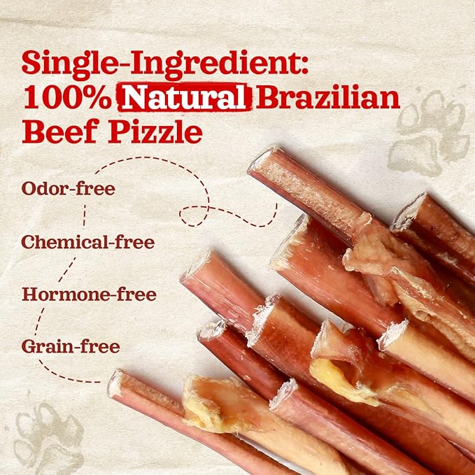 Natural Farm Odor-Free Thin Bully Sticks (4, 24-Pack) All-Natural Long-Lasting Dog Chews, 100% Beef Pizzle, Grass-Fed, Grain-Free, Protein for Muscle Development & Energy, Perfect for Small Dogs