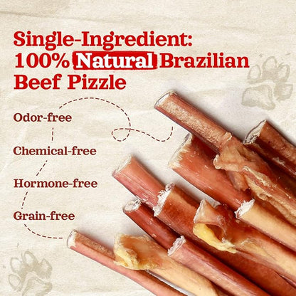 Natural Farm Odor-Free Thin Bully Sticks (6, 10-Pack) All-Natural Long-Lasting Dog Chews, 100% Beef Pizzle, Grass-Fed, Grain-Free, Protein for Muscle Development & Energy, Perfect for Medium Chewers