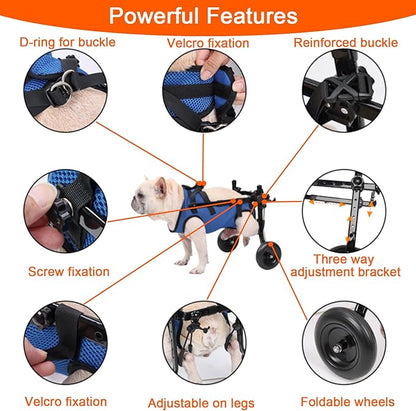 Dog Wheelchair for Back Legs,Adjustable Dog Wheelchairs with 2 Wheels,Dog Wheelchair Cart for Hip Support,Mobility Aids for Small Pets Hind Limbs(X-Small)
