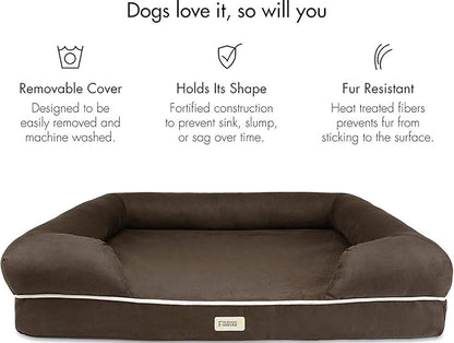 Friends Forever X-Large Dog Bed, Orthopedic Dog Sofa Memory Foam Mattress, Calming Dog Couch Bed, Wall Rim Pillow, Water Resistant Liner, Washable Cover, Non-Slip Bottom, Chester, X-Large Cocoa Brown