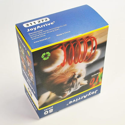 80Pcs 10 Colors Box Stored Cat Springs, Interactive Toys, Cat Spiral, Coil Toy, Hunting, Biting Toy, Swatting, Self-Play Plastic Kitten Toys