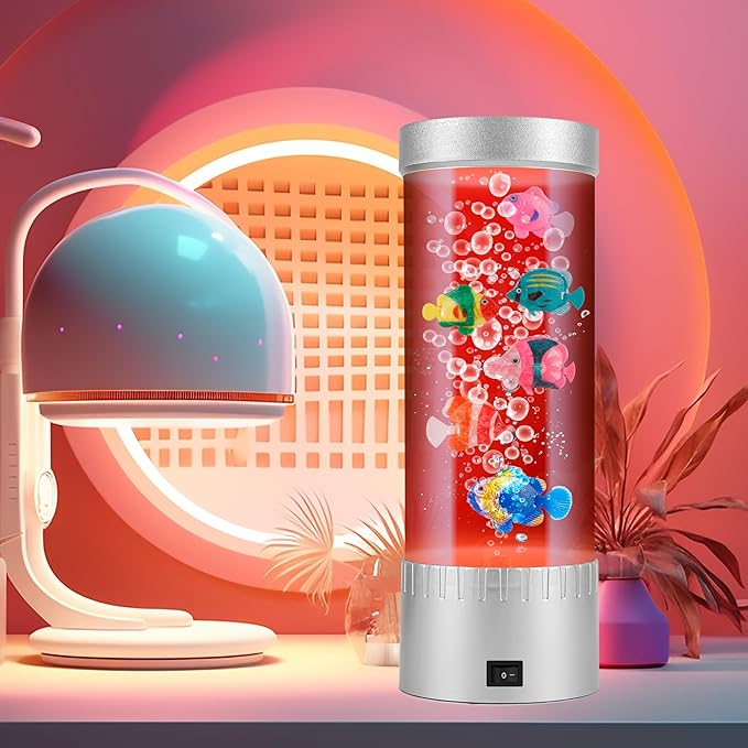 Fish Lamp Aquarium Artificial Fish Tank Bubble Color-Changing Mood Light Decorations for Home Office Decor Great Gifts for Kids
