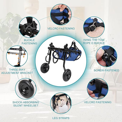 Dog Wheelchair for Back Legs with Pet Traction Rope, Small Wheelchair for Dogs with Disabled Hind Legs Walking Adjustable Dog Carts with Heavy Duty Wheels