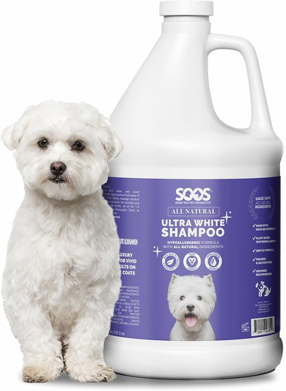 Soos Ultra White Hypoallergenic Shampoo for Dogs & Cats - Natural White Brightening Formula, Gentle & Moisturizing Pet Wash for Sensitive Skin - 4L
