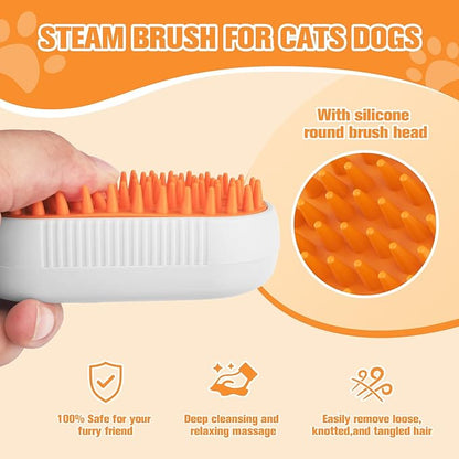 Cat Steam Brush for Shedding,3 in1 Cats Water Spary Comb,Rechargeable Steamy Cat Brush,Spritz Defur Comb for Cats,Silicone Pets Steamer Brushes for Massage,Grooming,Removing Loose Hair Yellowish&White