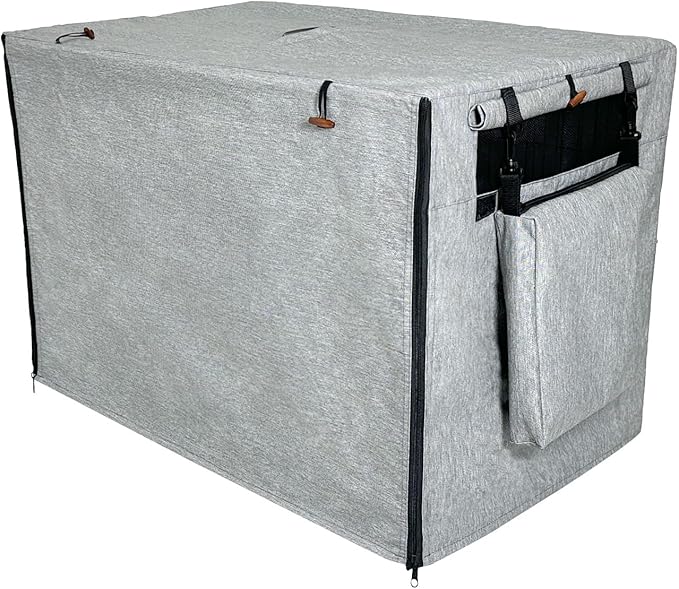 600D Dog Crate Cover, Waterproof Pet Kennel Cover with Storage Bag, Dog Cage Cover Fit for 30 Inch Wire Crate, 30 Inches, Gray (Cover Only)