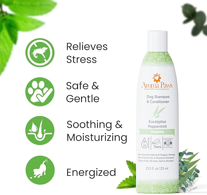Dog Shampoo and Conditioner - Aromatic Tearless Shampoo for Cleansing, Grooming, and Conditioning - Moisturizing Shampoo for Dogs and Puppies - Eucalyptus Peppermint 13.5 oz