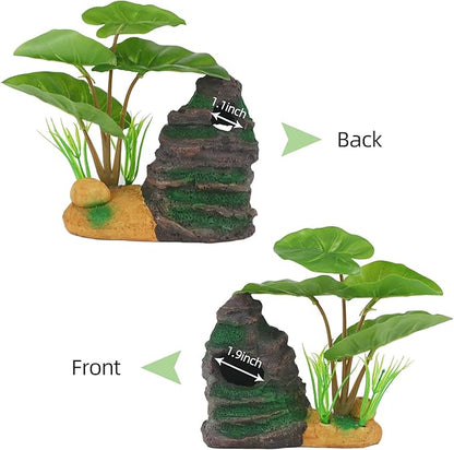 COOSPIDER Betta Fish Leaf Pad Hammock Aquarium Decoration Cichlid Fish Tank Resin Rock Mountain Cave Ornaments Fish Bowl Decorations for Sleeping Resting Hiding Playing Breeding