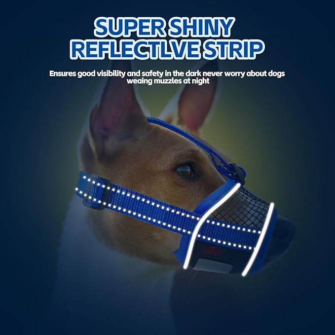 Dog Muzzle,Soft Mesh Breathable Muzzle, Air Mesh Dog Muzzle with Reflective & Adjustable Strap for for Biting Chewing Grooming,Allow Panting Drinking,Dog Muzzle for Medium (Blue, XL)