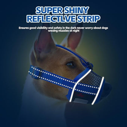 Dog Muzzle,Soft Mesh Breathable Muzzle, Air Mesh Dog Muzzle with Reflective & Adjustable Strap for for Biting Chewing Grooming,Allow Panting Drinking,Dog Muzzle for Medium (Blue, XL)