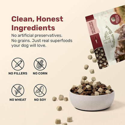 BADLANDS RANCH Superfood Nuggets – Freeze-Dried Raw Dog Food Topper/Treat. Nutrient-Dense Bison & Kale Formula. No Artificial Additives. Premium 8oz Bags – 4-Pack Bundle