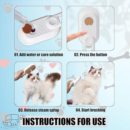 Cat Brush with Steam Cat Grooming Steamy Brush Misting Brush with Adjustable Handle for Cats Dogs Rabbits ALD-002-W (White)