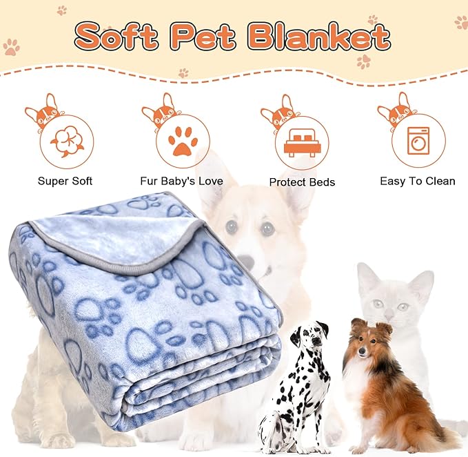 Dog Bed Blankets for Large Dogs, Soft Fleece Dog Blanket Fluffy Pet Blanket Warm Sleep Mat Cover for Bed Couch, Cute Paw Print Puppy Cat Blanket, Blanket for Dogs, 60"X50" (1 Pack)