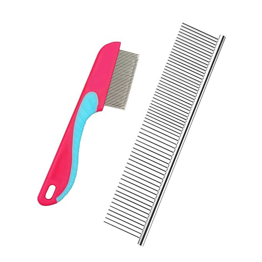JINSHIN Dog comb,Cat comb,Pet combs,Metal Dog Comb,Pets Steel Comb,Cat Grooming Comb,Dog Grooming Comb (Silver+Pink)