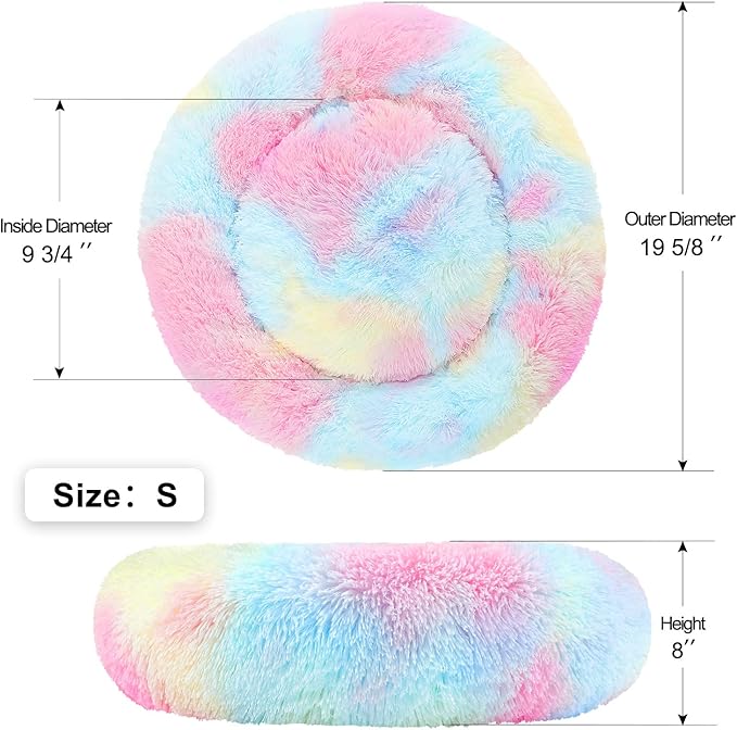 NOYAL Calming Donut Dog Bed for Small to Medium Dogs & Cats - Plush Faux Fur Anti-Anxiety Pet Bed with Machine Washable Cover & Non-Slip Base