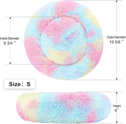 NOYAL Calming Donut Dog Bed for Small to Medium Dogs & Cats - Plush Faux Fur Anti-Anxiety Pet Bed with Machine Washable Cover & Non-Slip Base